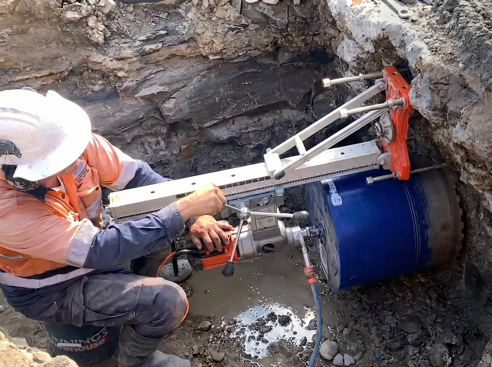 Professional concrete cutting specialist using advanced wall sawing equipment with proper safety gear in Sydney